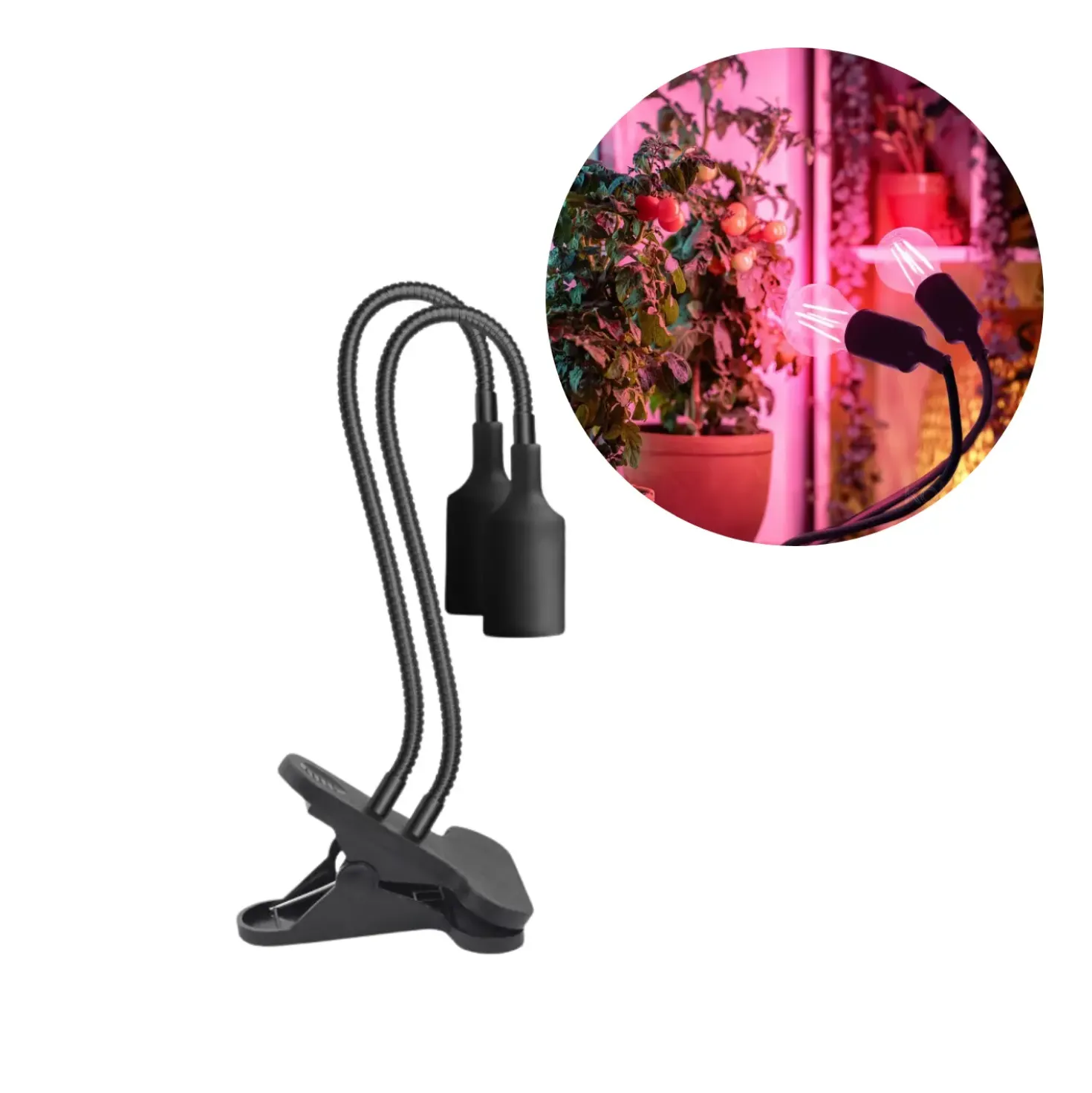 Vækstlys Lampe + Pære | 2-Pak | 10,98 PPF | 8W | 2 Arme | Med Klemme | Sort