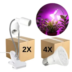 Vækstlys Lampe + Pære | 2-Pak | 7,4 PPF | 7W | 2 Arme | Med Klemme | Hvid
