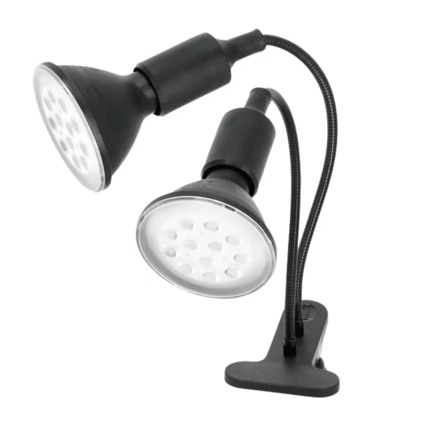 Vækstlys Lampe + Pære | 2-Pak | 7,4 PPF | 7W | 2 Arme | Med Klemme | Sort