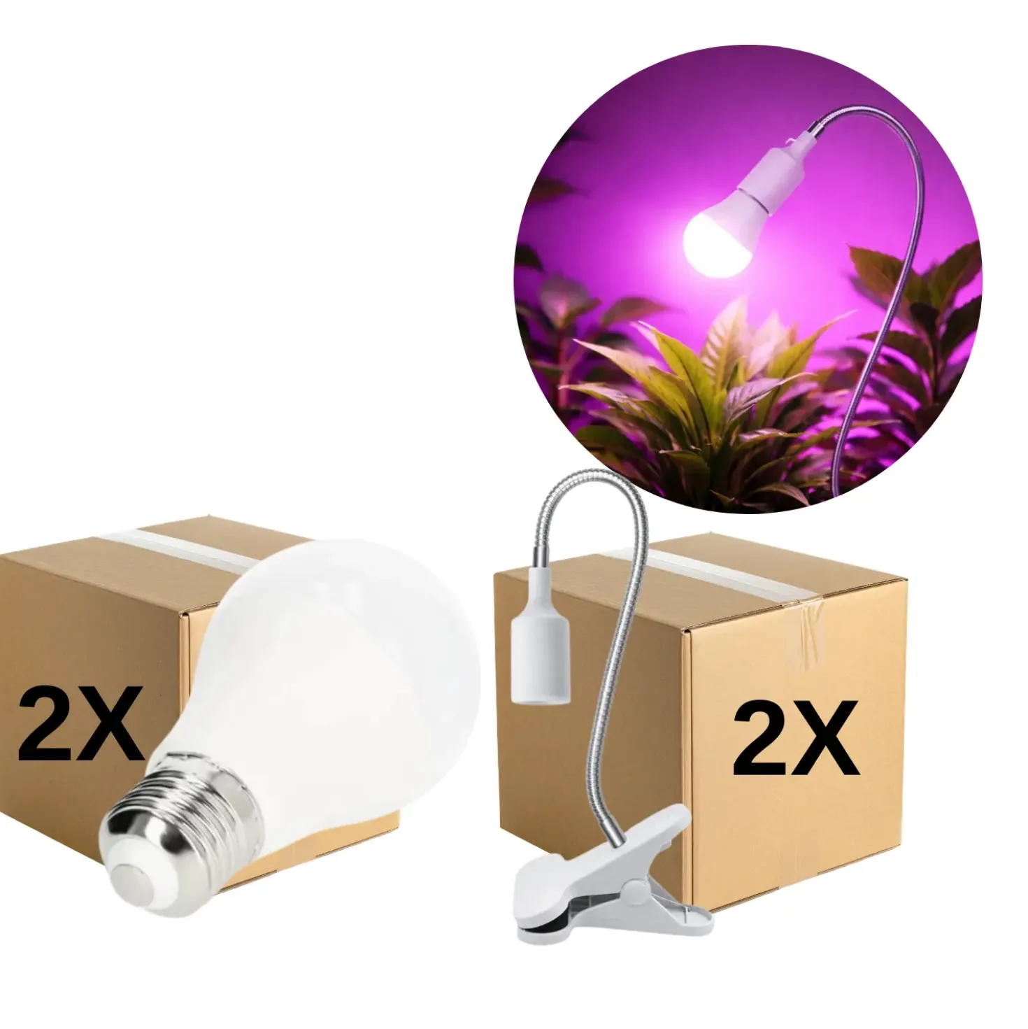 Vækstlys Lampe + Pære | 2-Pak | 14,4 PPF | 11W | Med Klemme | Hvid