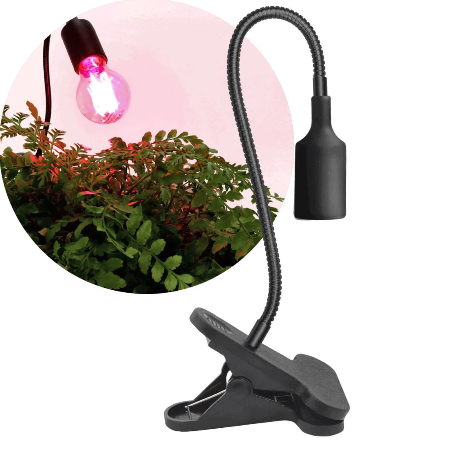 Vækstlys Lampe + Pære | 2-Pak | 7,4 PPF | 7W | Med Klemme | Sort