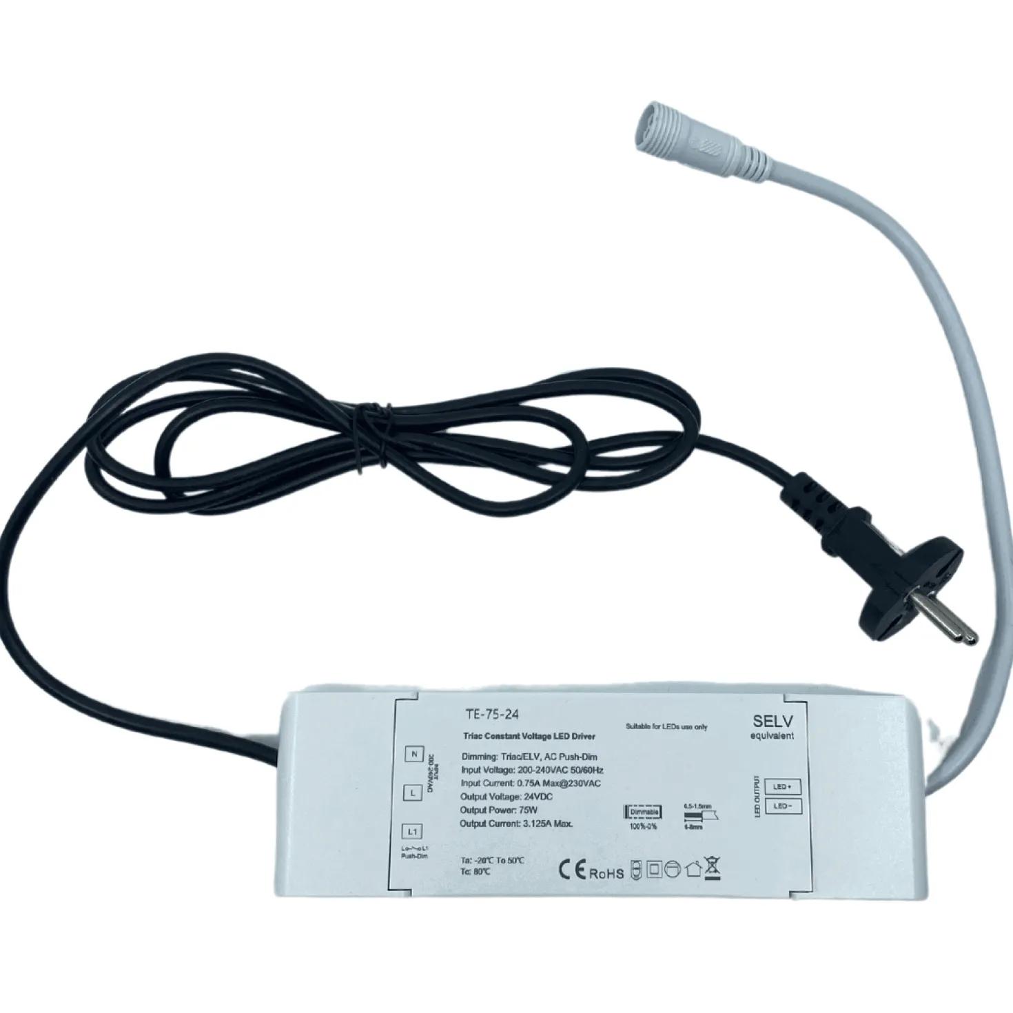 24V LED driver | 1-75W | Triac/Push dæmpbar | AC og DC adapter monteret