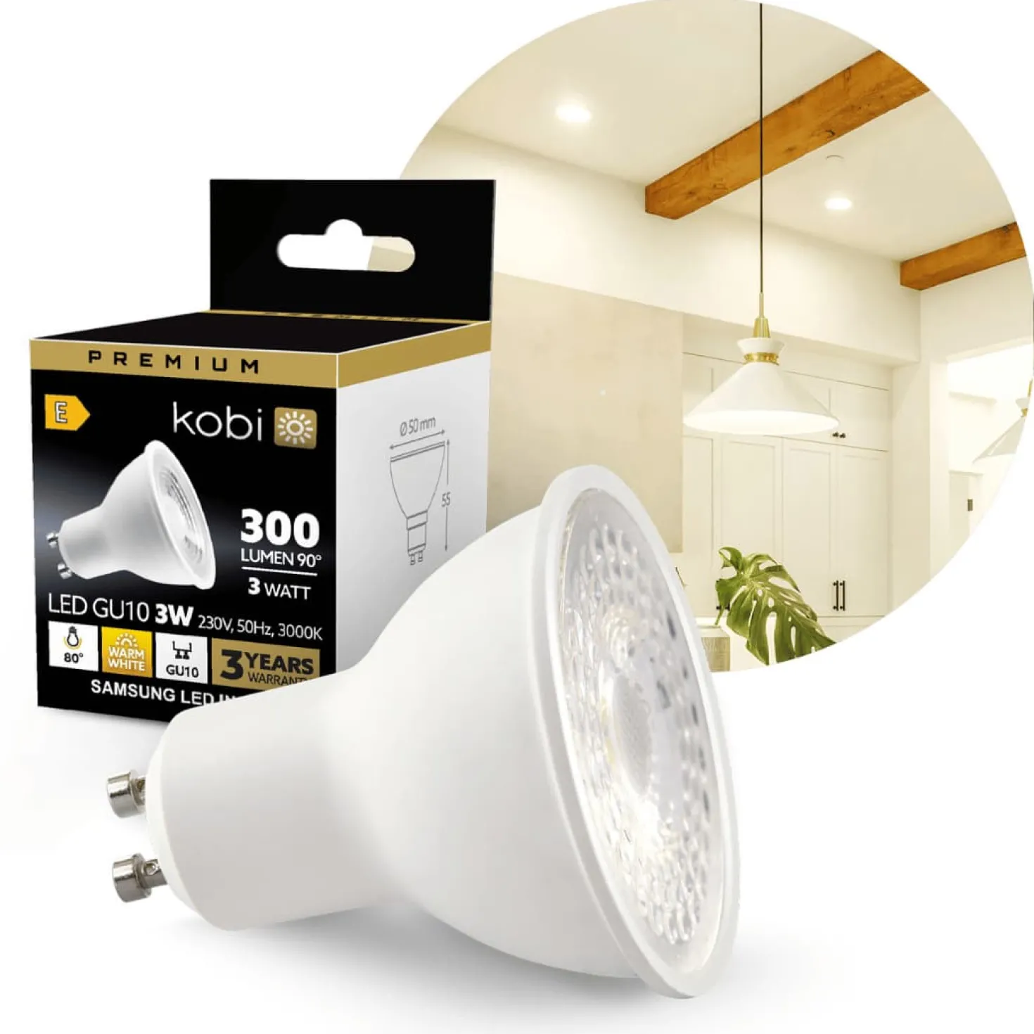 3W | LED GU10 | SAMSUNG LED I 280 lm | 3000 K | Ikke Dæmpbar