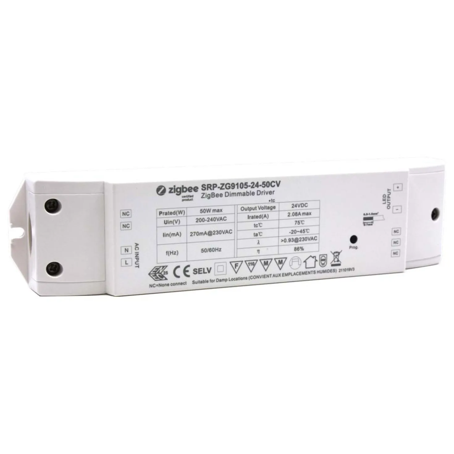 Zigbee LED Driver | 24V Controller m. indbygget strømforsyning | Single Color | 0-50W