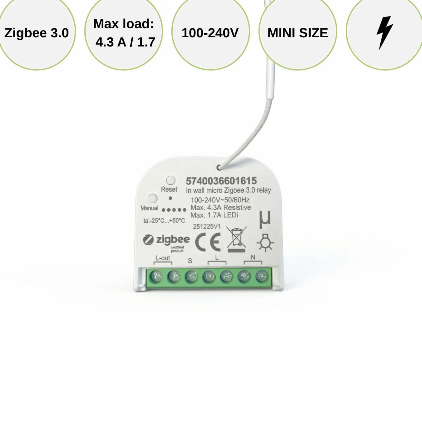 Zigbee Relæ 3.0 | Philips HUE Kompatibel | Til indbygning